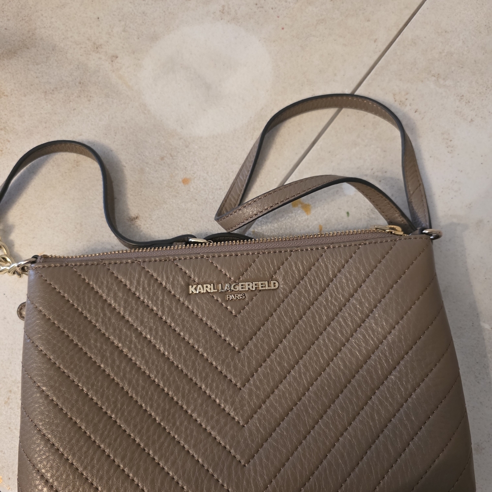 Karl Lagerfeld Quilted Crossbody Bag in Taupe with Gold Hardware